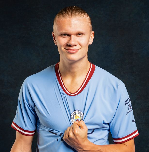 MANCHESTER, ENGLAND: In this photo released on June 13, 2022 Manchester City unveil new signing Erling Haaland at Manchester City Football Academy in Manchester, England. (Photo by Lynne Cameron - Manchester City/Manchester City FC via Getty Images)